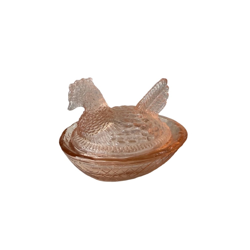 Vintage Miniature Pink Glass Hen On The Nest Salt Cellar